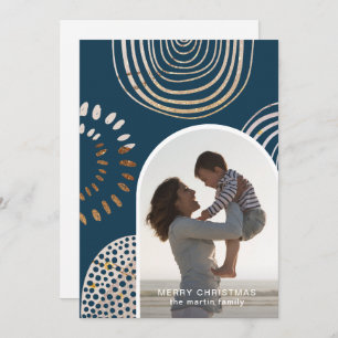 Merry Christmas Photo with Message Blue Holiday Card