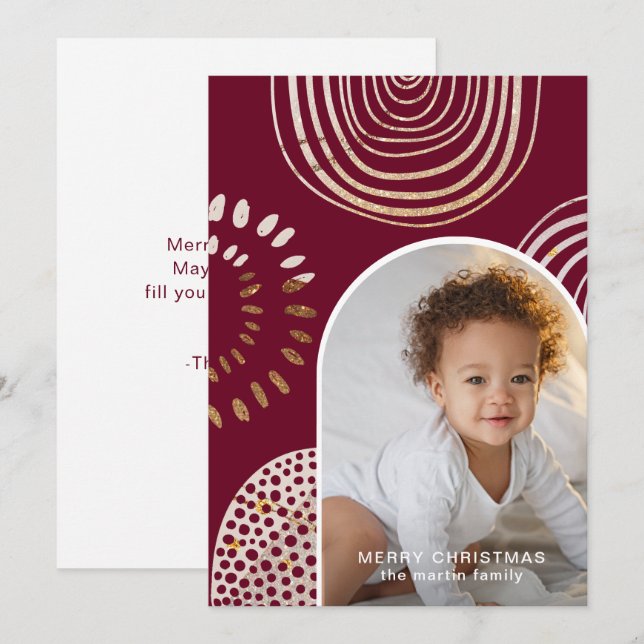 Merry Christmas Photo with Message Burgundy Holiday Card (Front/Back)