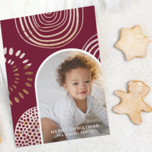 Merry Christmas Photo with Message Burgundy Holiday Card