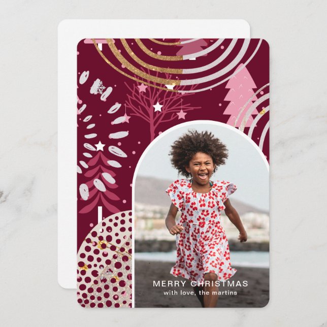 Merry Christmas Photo with Message Pink Holiday Card (Front/Back)