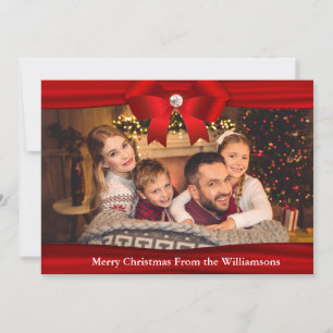 Merry Christmas Photo Wrapped in Red Ribbon Holiday Card