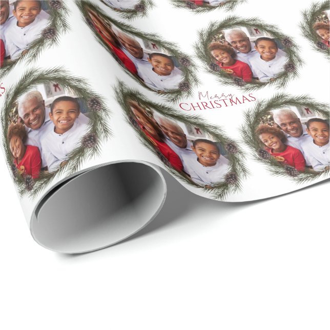Merry Christmas Photo Wreath Christmas Wrapping Paper (Roll Corner)