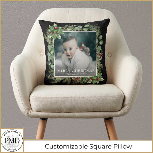 Merry Christmas Photo Wreath Cushion