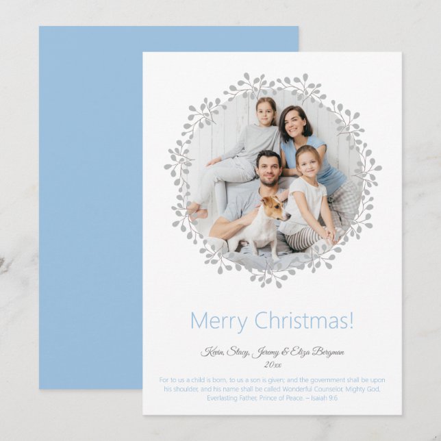 Merry Christmas Photo Wreath Flat Holiday Card (Front/Back)