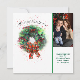 Merry Christmas Photo Wreath Watercolor Style  Holiday Card