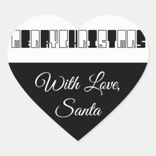 Merry Christmas Piano Keys Typography Black White Heart Sticker