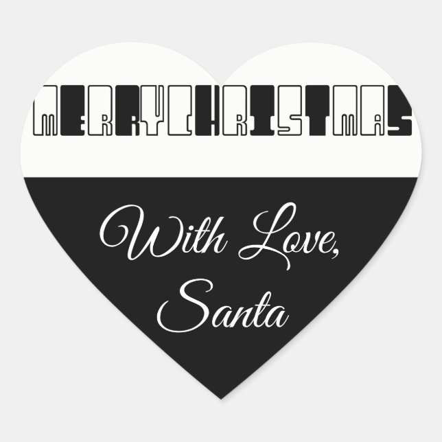 Merry Christmas Piano Keys Typography Black White Heart Sticker (Front)