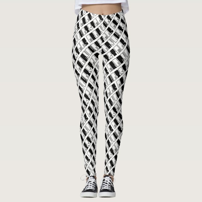 Merry Christmas Piano Keys Typography Black White Leggings (Front)