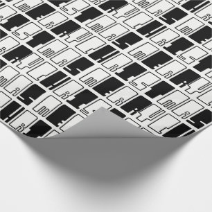 Merry Christmas Piano Keys Typography Black White Wrapping Paper