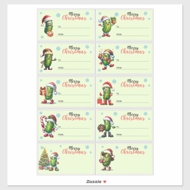 Merry Christmas Pickle Gift Tag Sticker Sheet (Sheet)