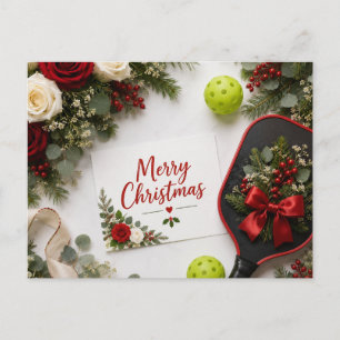 Merry Christmas Pickleball Floral Greeting Card