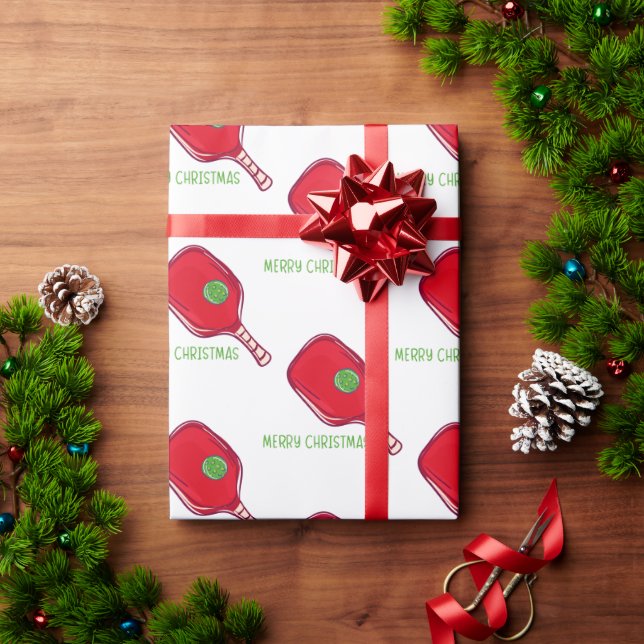 Merry Christmas Pickleball Red Paddle & Green Ball Wrapping Paper (Holiday Gift)