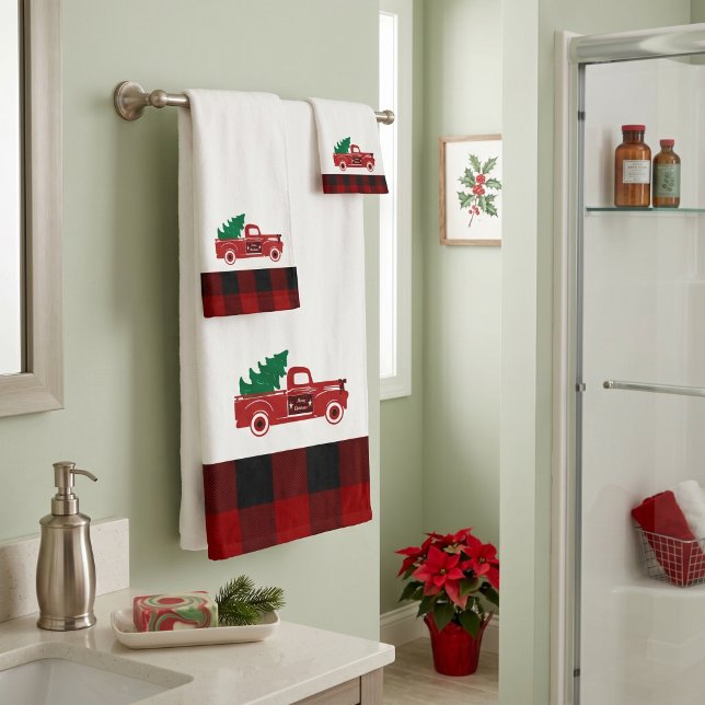 Merry Christmas pickup and tree Bath Towel Set (Creator Uploaded)