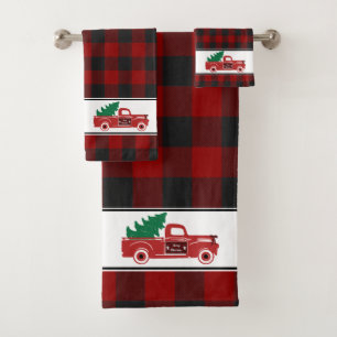 Merry Christmas pickup and tree Bath Towel Set