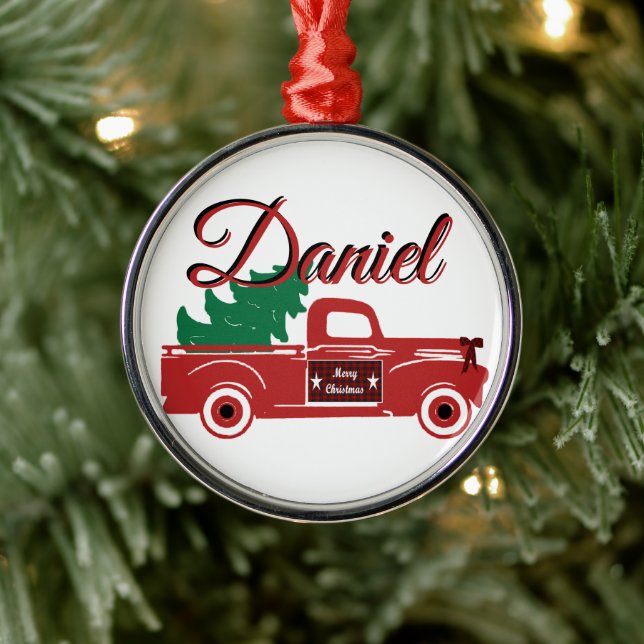 Merry Christmas pickup and tree peronalized Metal Tree Decoration (Tree)