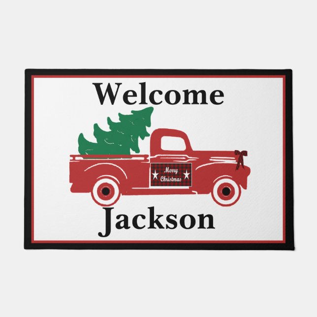 Merry Christmas pickup and tree personalised Doormat (Front)