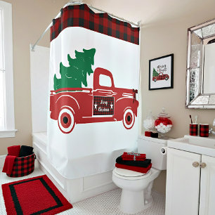 Merry Christmas pickup and tree Shower Curtain