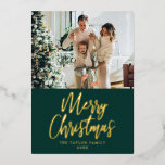 Merry Christmas Picture Green Modern Gold Foil Foil Holiday Card<br><div class="desc">Celebrate this Christmas season with this beautiful and elegant foil card! Perfect for your Christmas card this year,  you can customise your signature (Family name and date) as well as the message on the back.</div>
