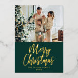 Merry Christmas Picture Green Modern Gold Foil Holiday Card<br><div class="desc">Celebrate this Christmas season with this beautiful and elegant foil card! Perfect for your Christmas card this year,  you can customise your signature (Family name and date) as well as the message on the back.</div>