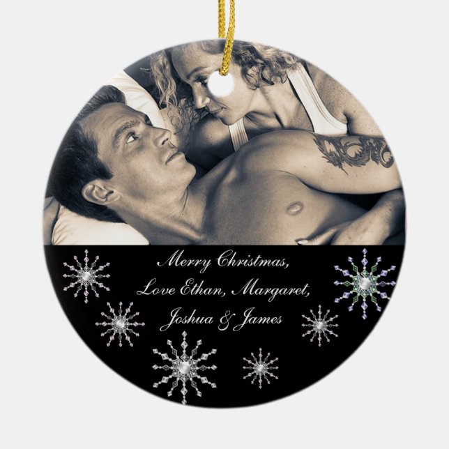Merry Christmas Picture Snowflakes Ceramic Tree Decoration (Front)
