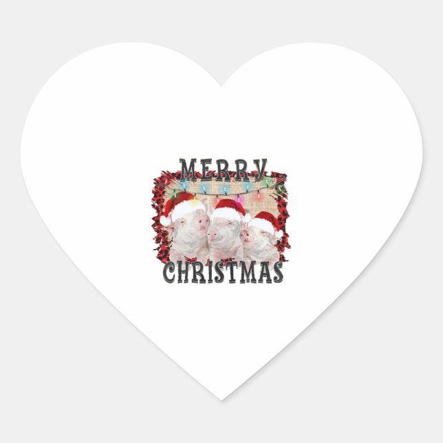 Merry Christmas Pig Heart Sticker (Front)