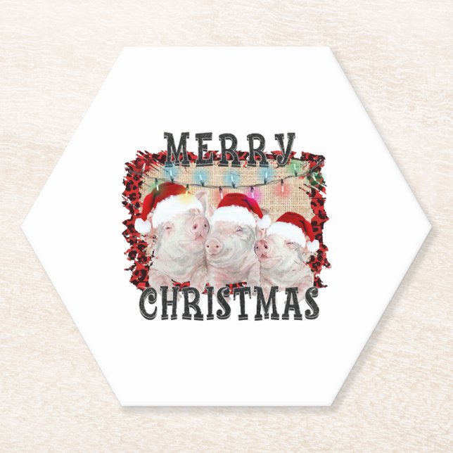 Merry Christmas Pig Paper Coaster (Front)