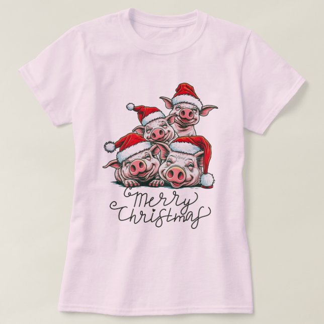 Merry Christmas Pig Squad Meowy Fun Holiday Greeti T-Shirt (Design Front)