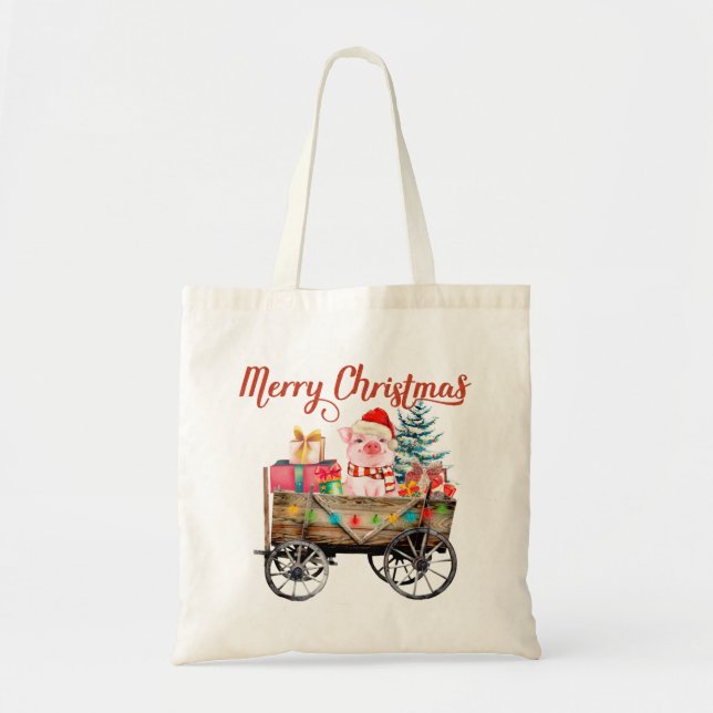 Merry Christmas Pig Tote Bag (Front)