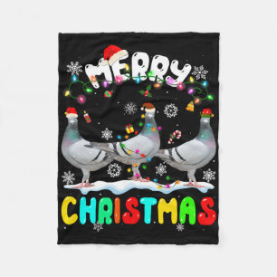 Merry Christmas Pigeon Lover Santa Hat Xmas Lights Fleece Blanket