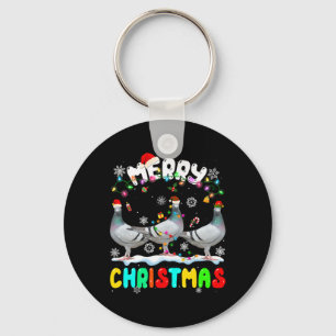 Merry Christmas Pigeon Lover Santa Hat Xmas Lights Key Ring