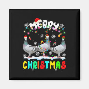 Merry Christmas Pigeon Lover Santa Hat Xmas Lights Magnet