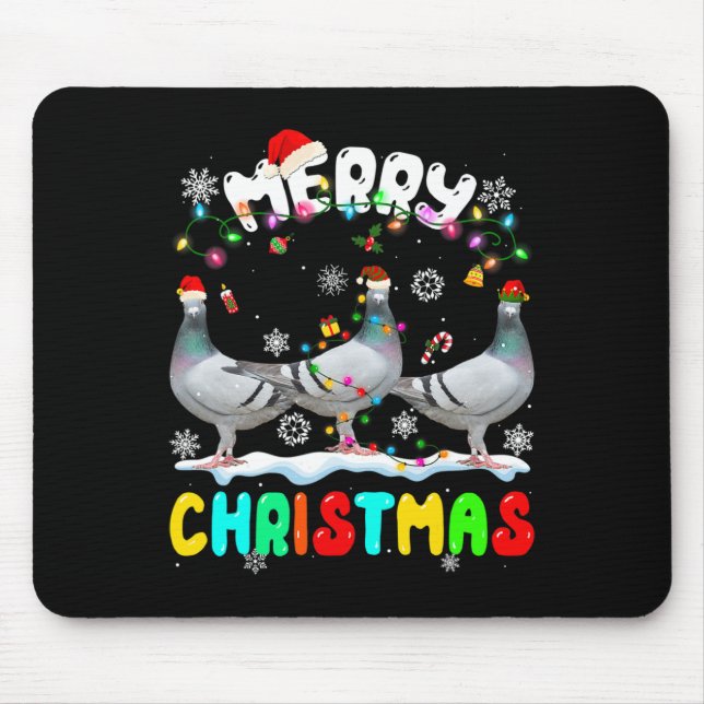 Merry Christmas Pigeon Lover Santa Hat Xmas Lights Mouse Mat (Front)