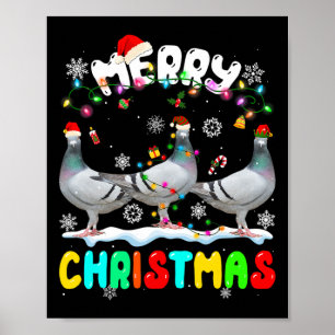 Merry Christmas Pigeon Lover Santa Hat Xmas Lights Poster