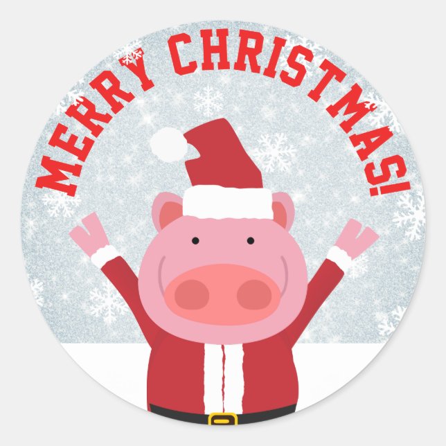 Merry Christmas Piglet Classic Round Sticker (Front)