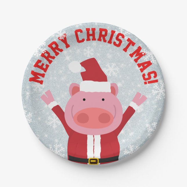 Merry Christmas Piglet Paper Plate (Front)