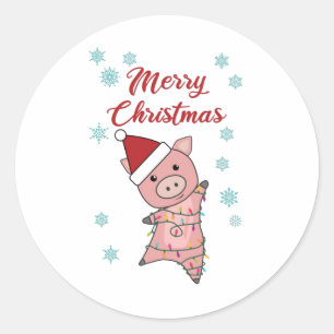 Merry Christmas Piglet Pig Snow Winter Classic Round Sticker