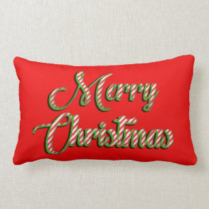 Merry Christmas pillow red white stripes green