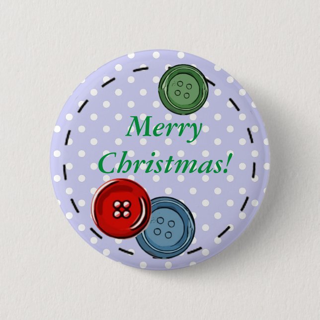 Merry Christmas Pin with Cute Buttons & Stitching (Front)