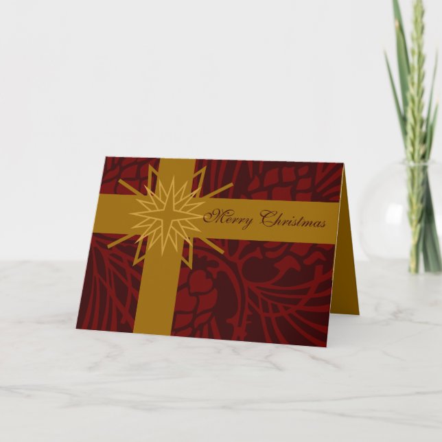 Merry Christmas Pine Cone Present III Holiday Card (Front)