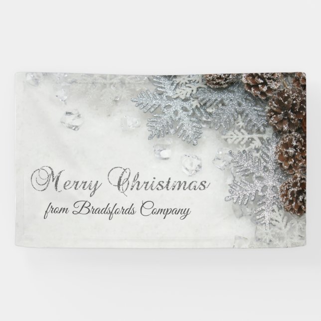 Merry Christmas,Pine Cones, Snowflakes Banner (Horizontal)