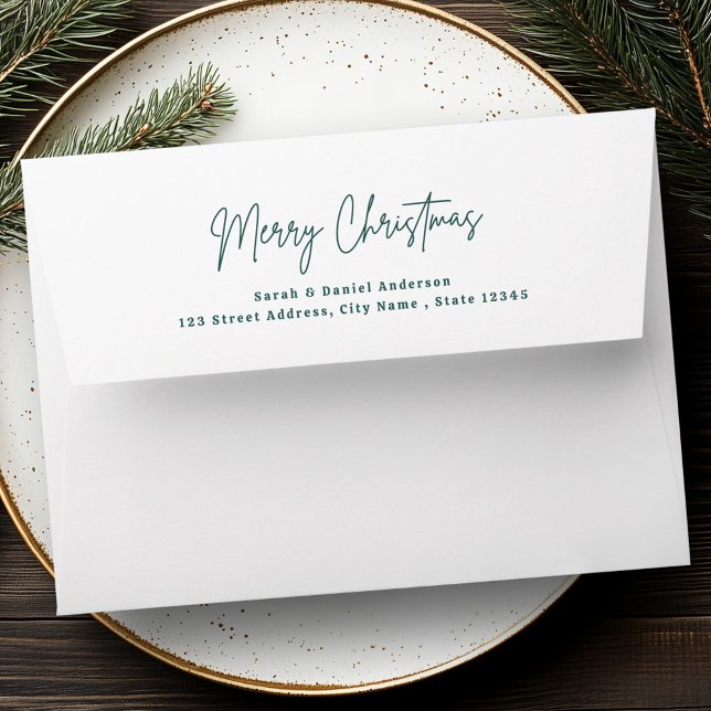 Merry Christmas pine green handwritten script Envelope (Merry Christmas pine green handwritten script Envelope)