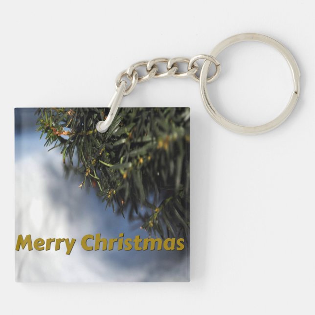 Merry Christmas Pine Tree and Snow Key Ring (Back)