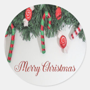 Merry Christmas,Pine Tree,Candy Cane Classic Round Sticker