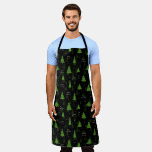 Merry Christmas Pine Tree Forest Black Xmas Apron