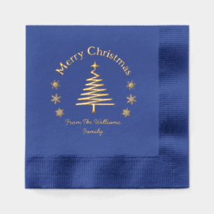 merry christmas pine tree gold blue foil napkins