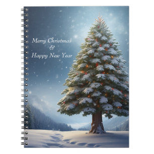 Merry Christmas Pine Tree Snowflake Winter Holiday Notebook