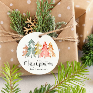 Merry Christmas Pine Tree Watercolor Favour Tags