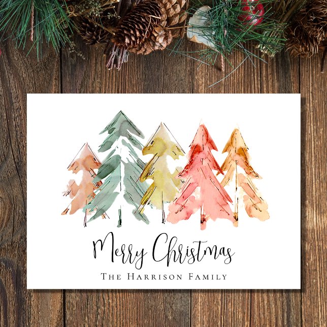 Merry Christmas Pine Tree Watercolor Holiday Card (Spread the love and joy of the season with your friends and family near and far)