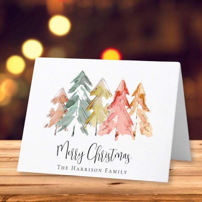 Merry Christmas Pine Tree Watercolor Holiday Card (Creator Uploaded)