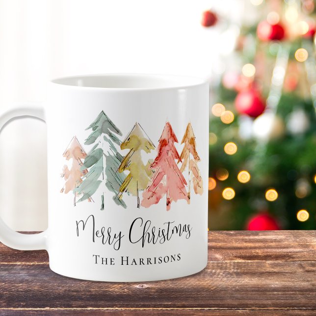 Merry Christmas Pine Tree Watercolor Holiday Coffee Mug (Creator Uploaded)